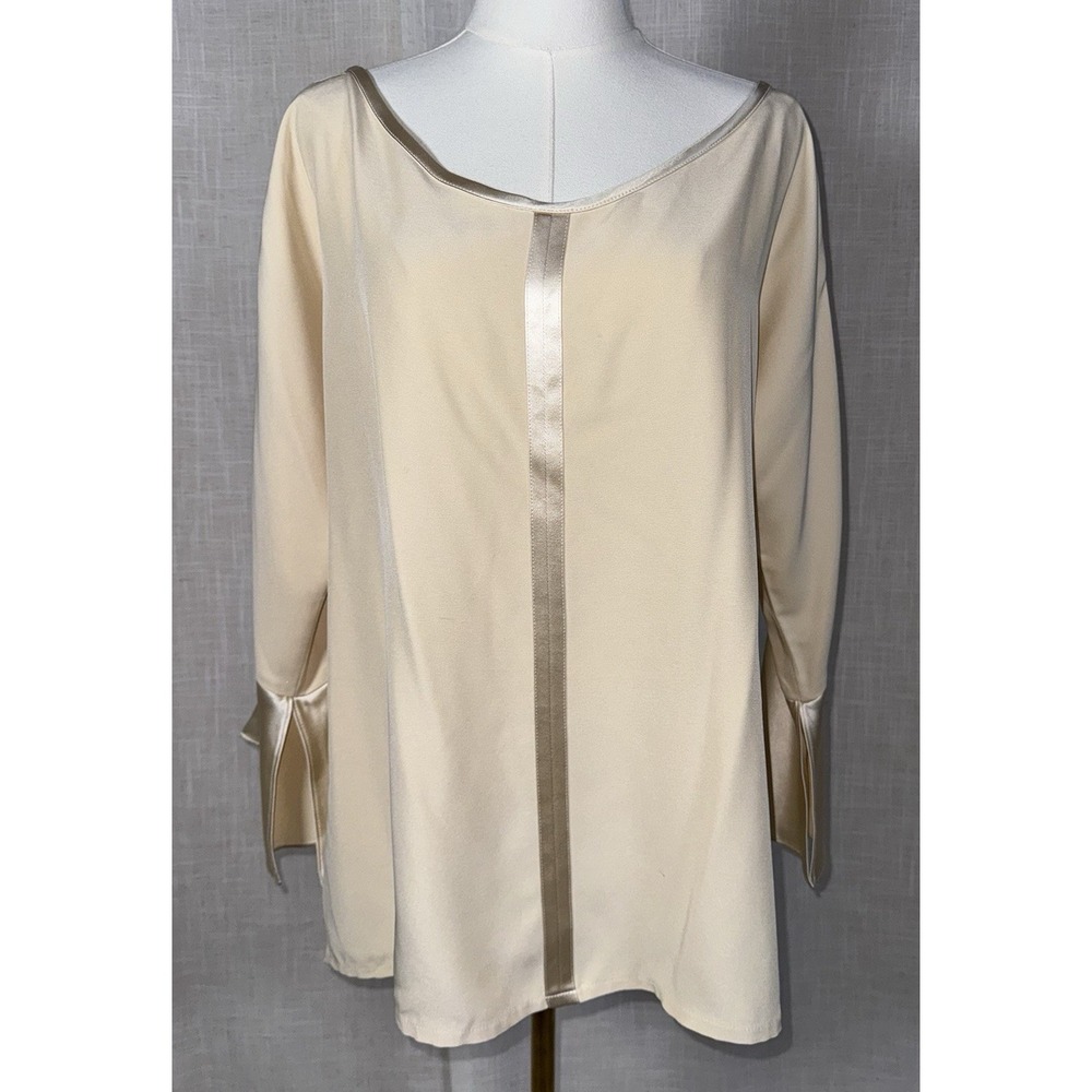 Emmelle Design USA 100% Silk Blouse Tunic Top Cream‎ Bell Sleeve Dress Women's 2